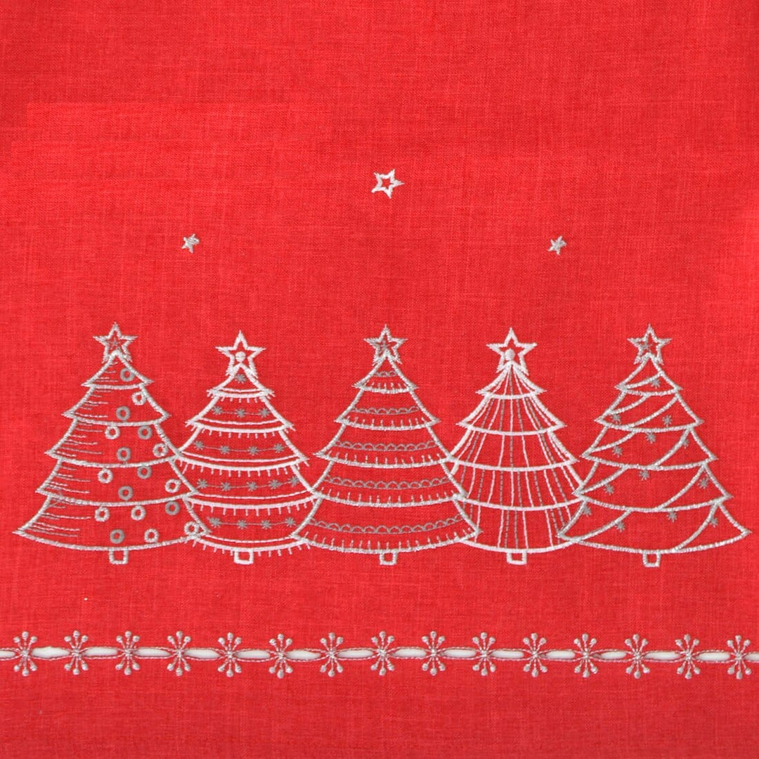 Christmas Tree Embroidered Tablecloths Napkins Fabric Red