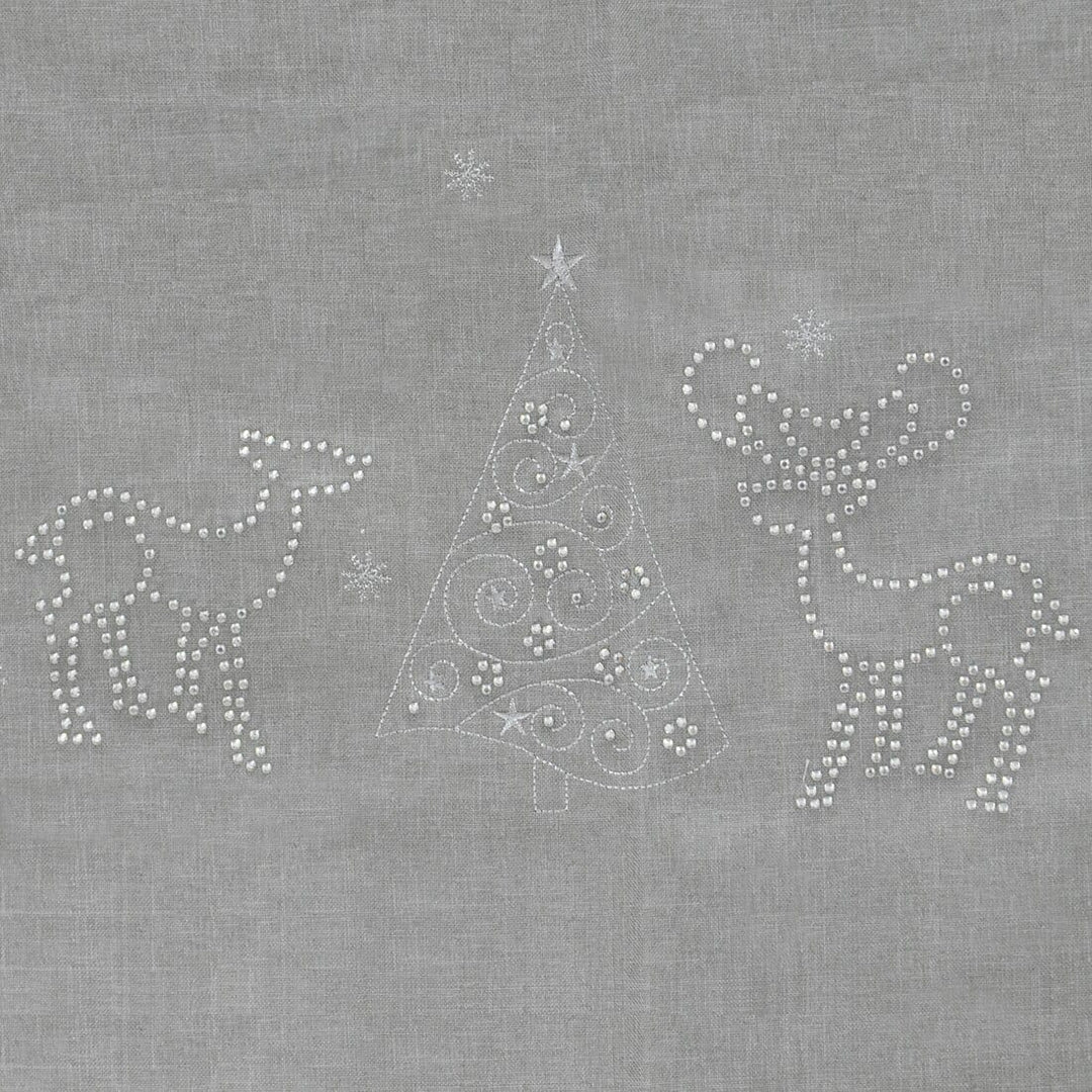 Christmas Reindeer Tablecloths Napkins Diamante Grey Red