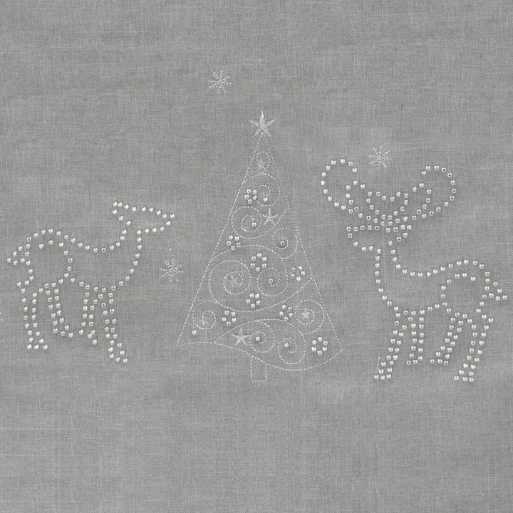 Christmas Reindeer Tablecloths Napkins Diamante Grey Red