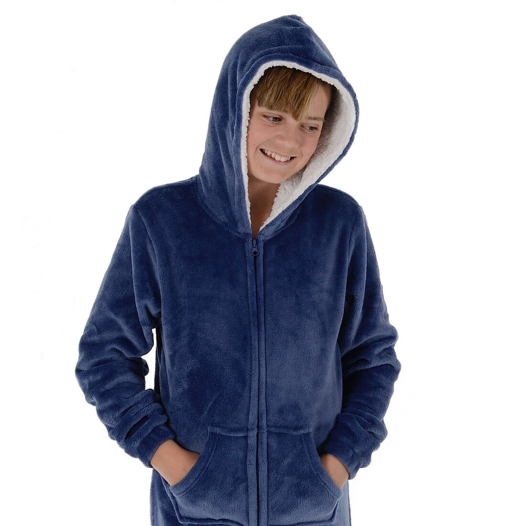 Kids All in One Pyjamas Fleece Hooded Sleep Suit Nightwear