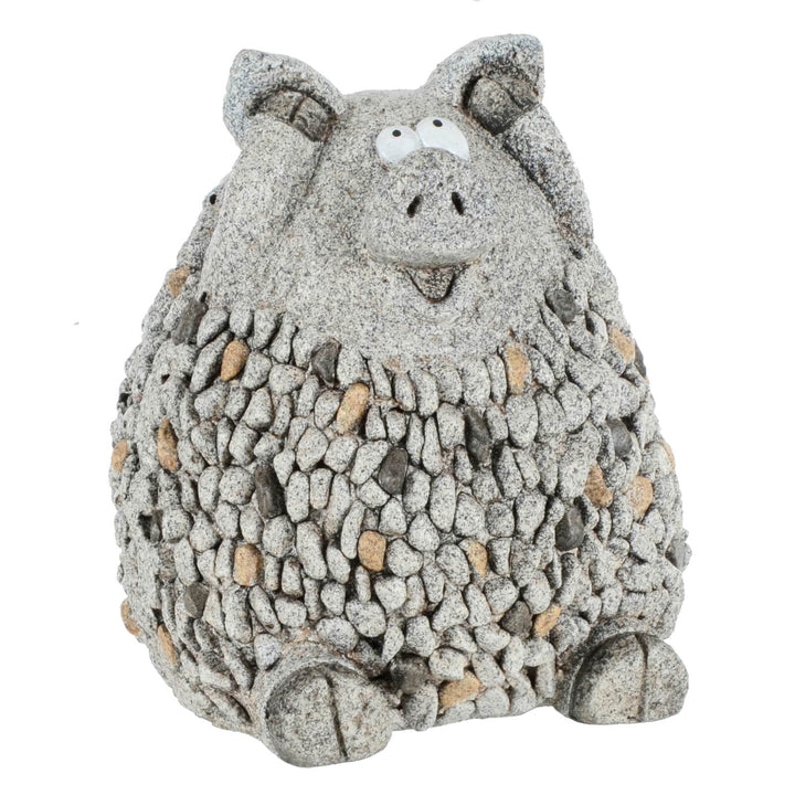 Sitting Animal Garden Ornament Grey Beige Mosaic Body 29cm Pig