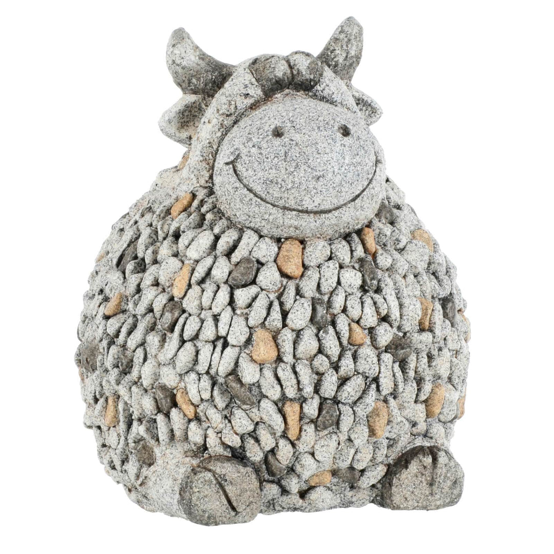 Sitting Animal Garden Ornament Grey Beige Mosaic Body 29cm Cow