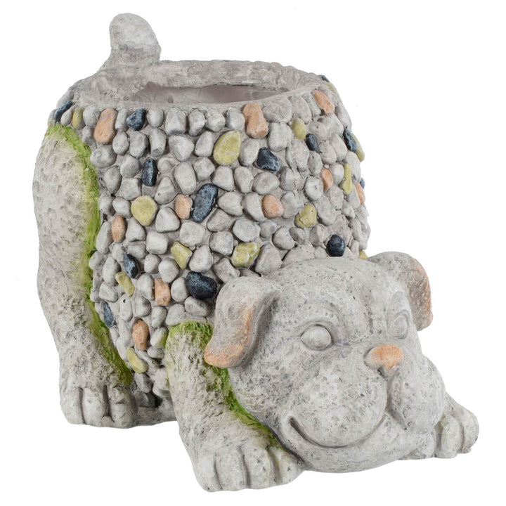 Crouching Dog Garden Planter Grey Beige Mosaic Body 33cm