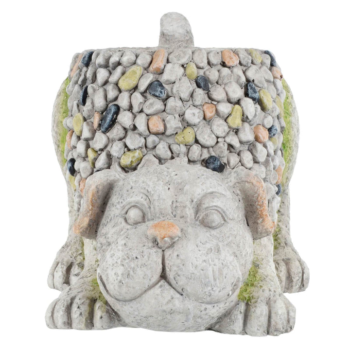 Crouching Dog Garden Planter Grey Beige Mosaic Body 33cm