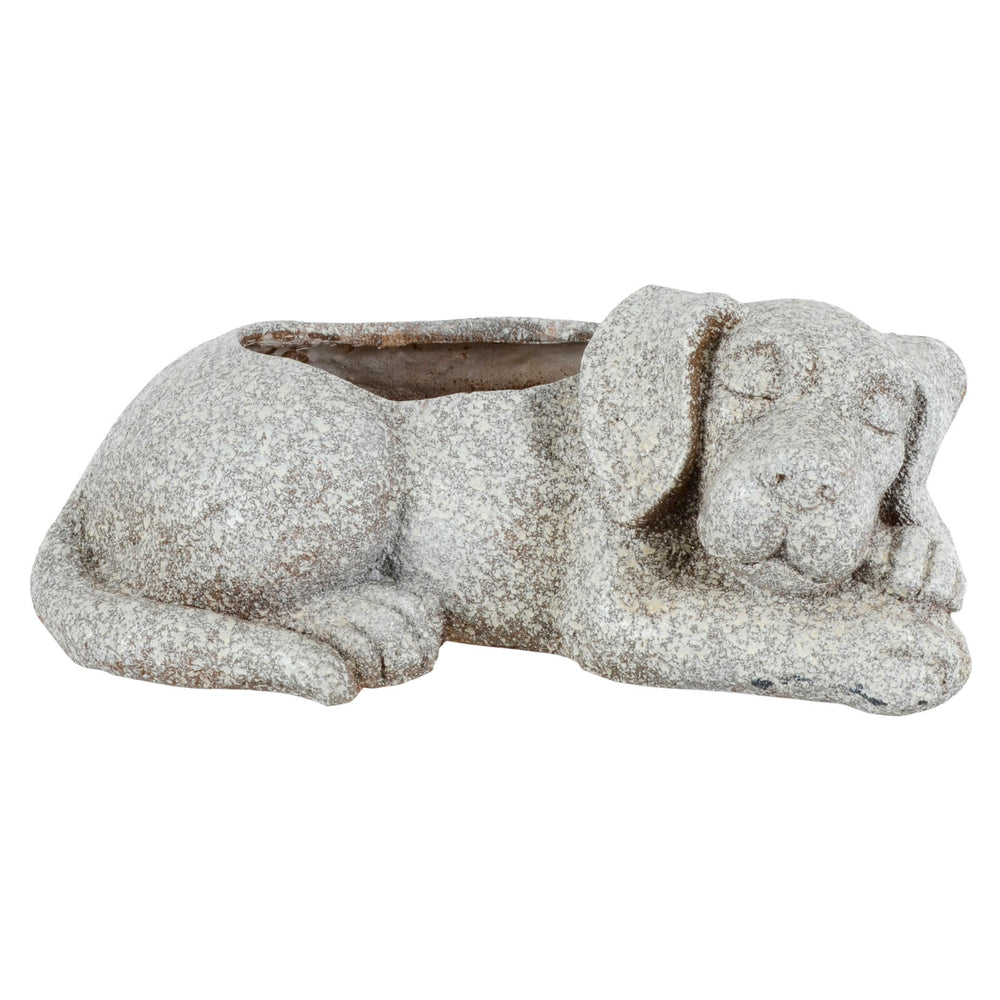 Sleeping Dog Garden Planter Puppy Grey Outdoor Container 43cm