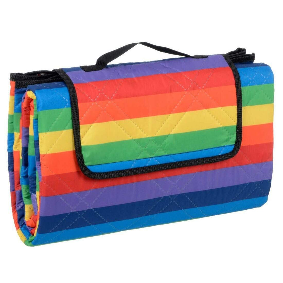 Picnic Blanket Rug Waterproof Backing Carry Handle 3 Sizes Rainbow / L