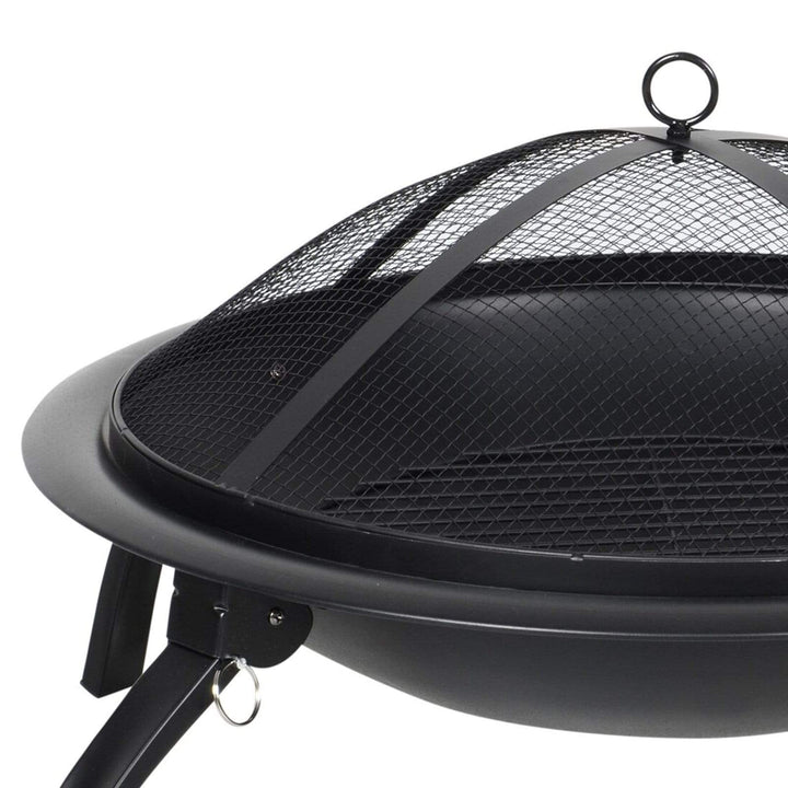 Azuma Vulcan Fire Pit Black Steel Folding Legs Mesh Cover