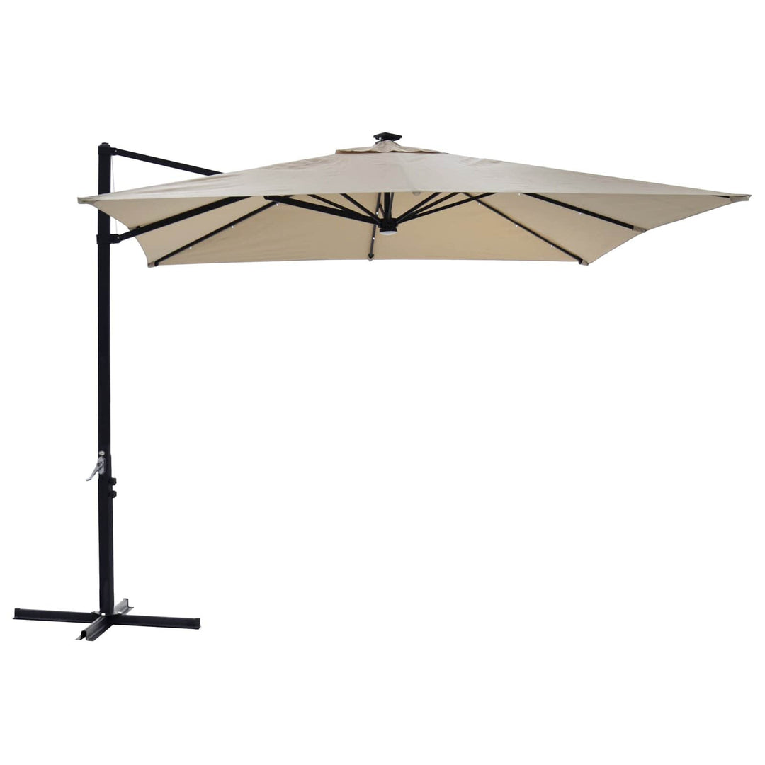 Azuma 3m Square Parasol Solar LED Lights Offset Garden Canopy Taupe