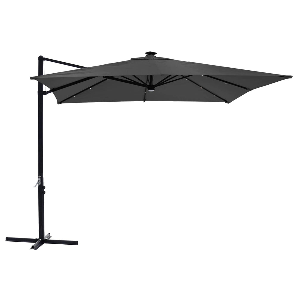 Azuma 3m Square Parasol Solar LED Lights Offset Garden Canopy Grey