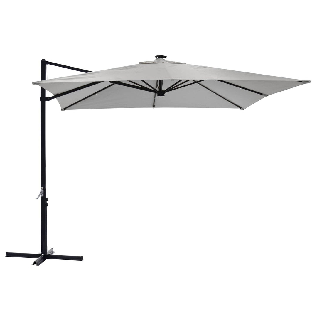 Azuma 3m Square Parasol Solar LED Lights Offset Garden Canopy Silver