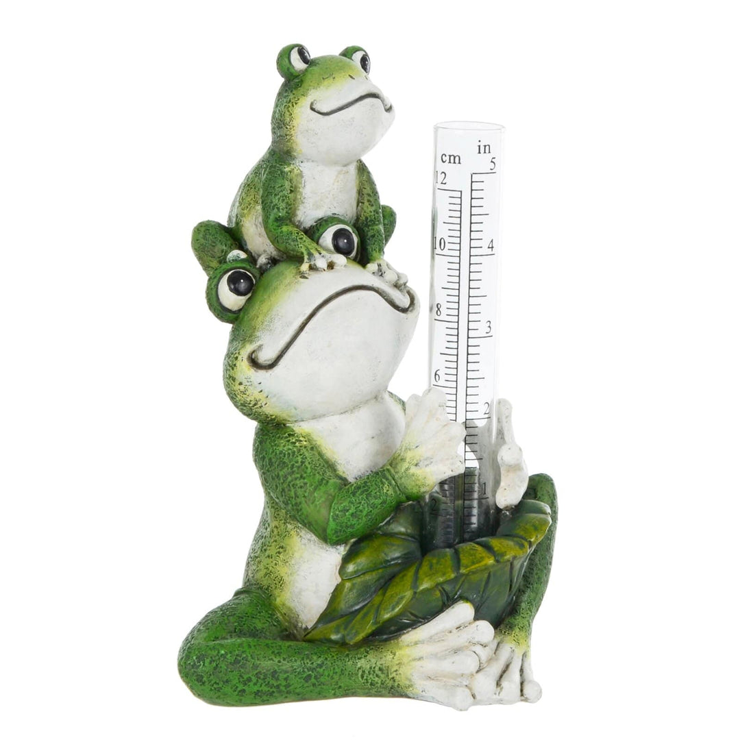 Novelty Frogs Rain Gauge Garden Ornament Resin Weather Fun Leaf