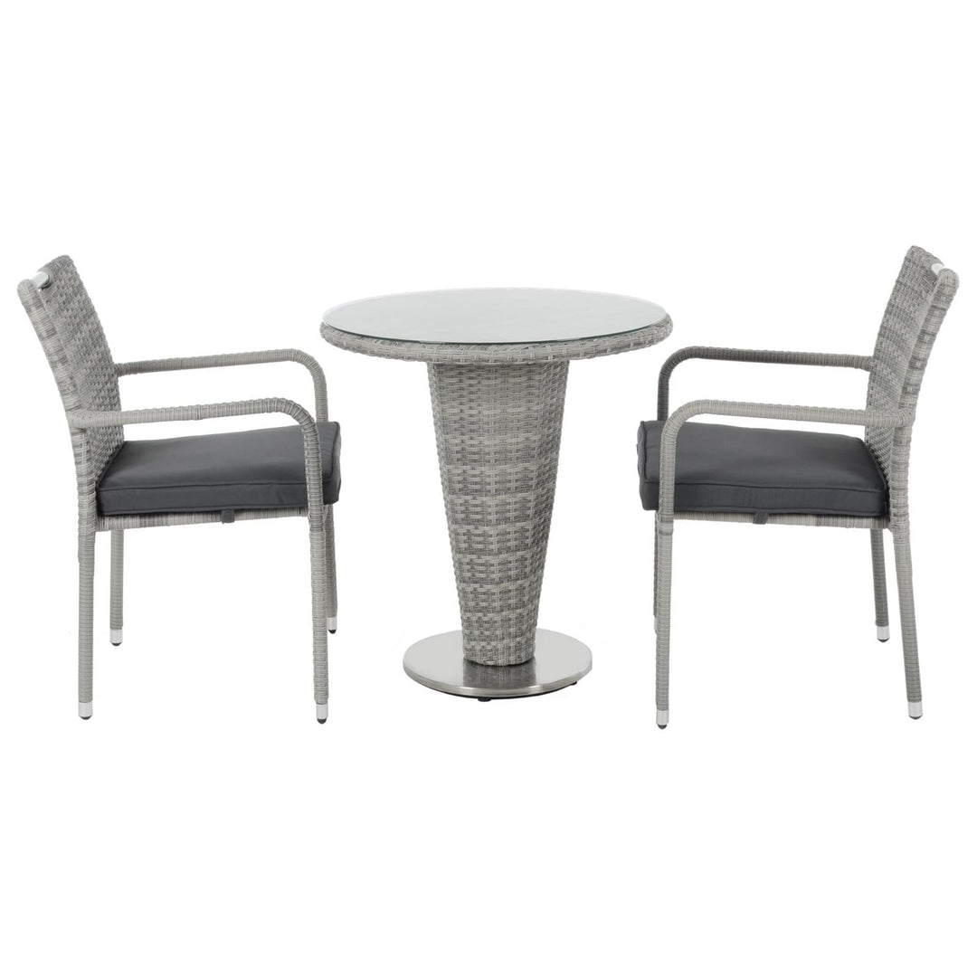 Cone Bistro Set Grey Rattan Garden Table Chairs