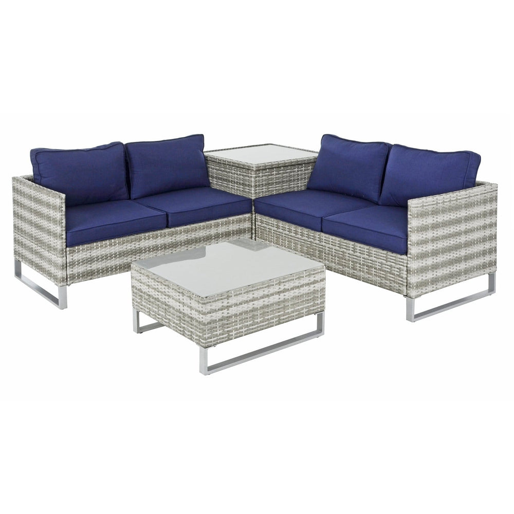 Treviso Garden Sofa Set Grey Rattan Coffee Table Ottoman