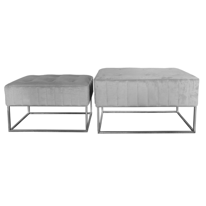 Set Of 2 Nesting Stools Velvet Padded Seats Silver Metal Legs