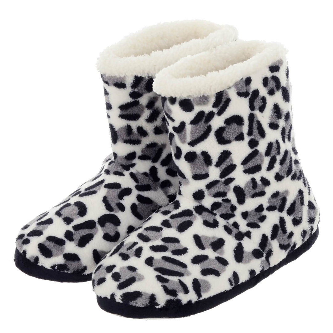 Womens Luxury Slipper Boots Leopard Print Fleece Snow Leopard / UK 3