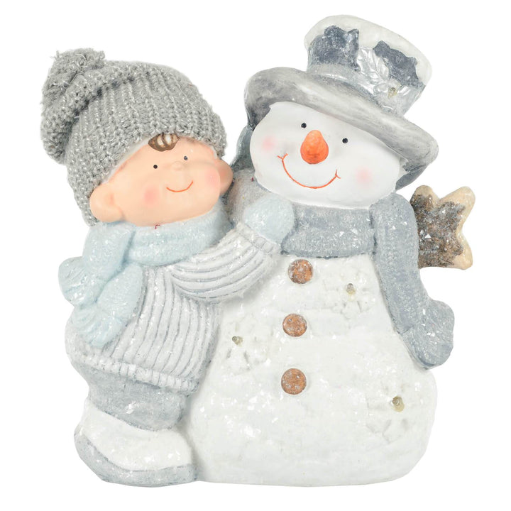 Light Up Christmas Decoration Snowman Child Ceramic Figure 37cm