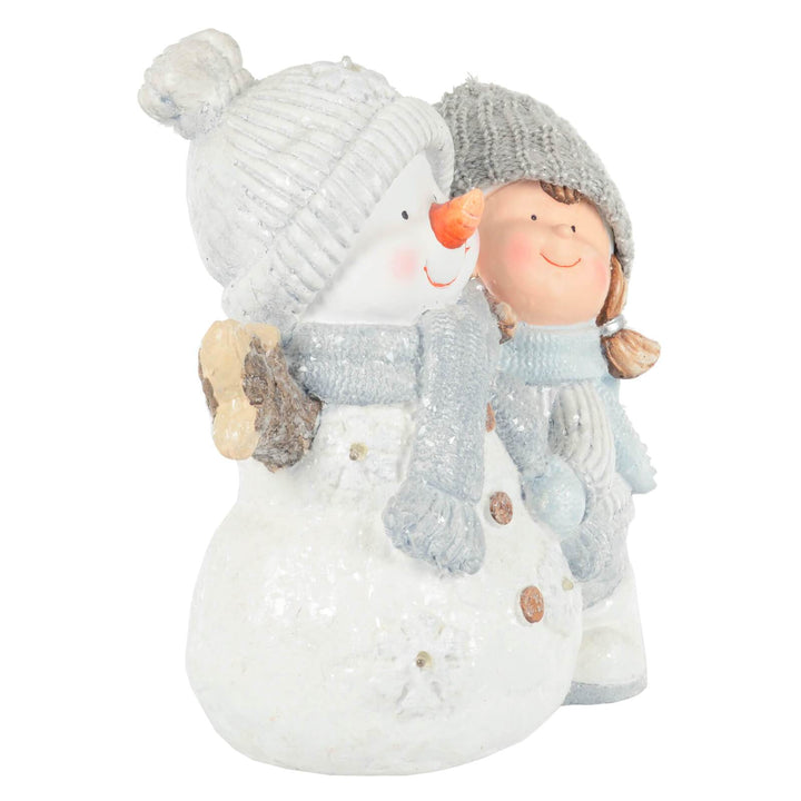 Light Up Christmas Decoration Snowman Child Ceramic Figure 37cm