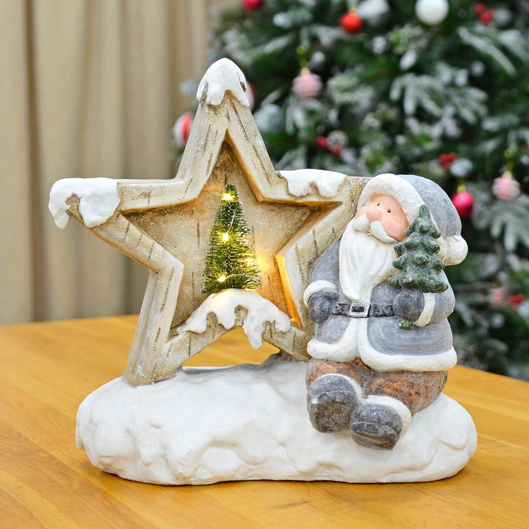 Large Light Up Star Christmas Decoration LED Ceramic Santa Snowman Santa