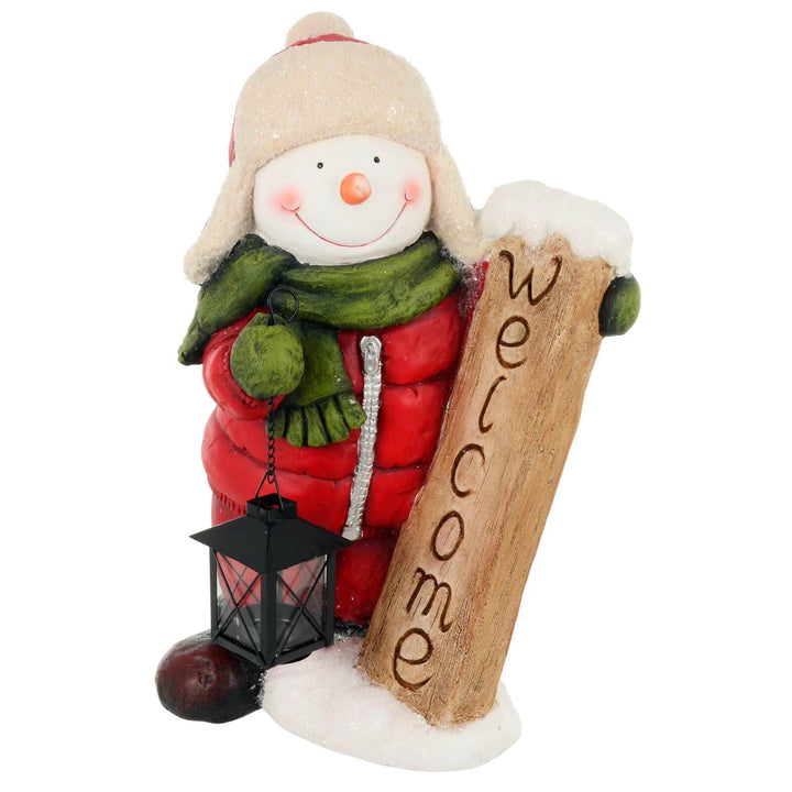 Snowman Christmas Decoration Tealight Lantern Welcome Ceramic 45cm