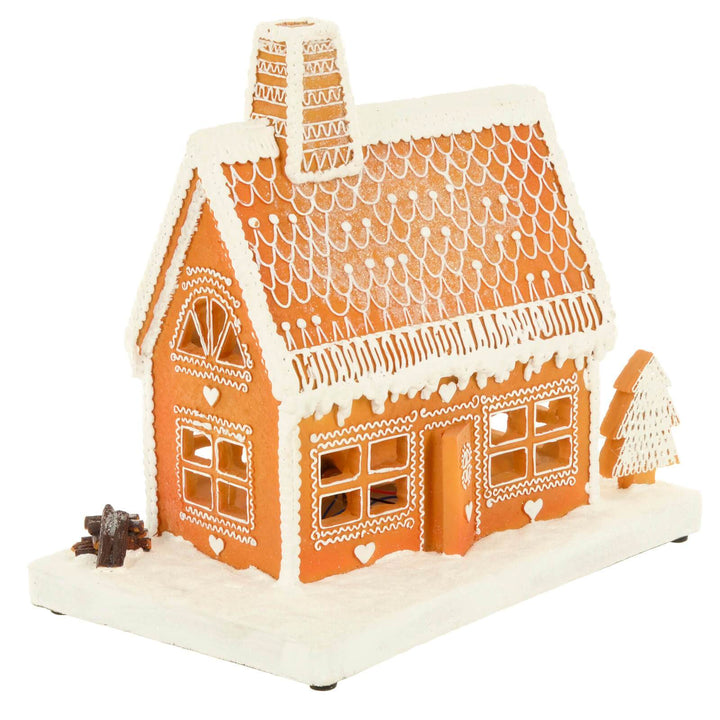 Light Up Gingerbread House Christmas Ornament Yellow LEDs 25cm