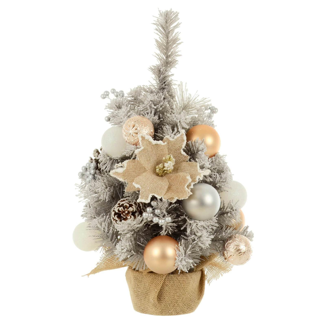 60cm Snowy Grey Xmas Mini Tree With Gold/Silver Decorations