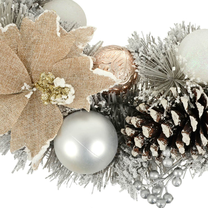 50cm Grey Snowy Wreath With Gold/Silver Decorations