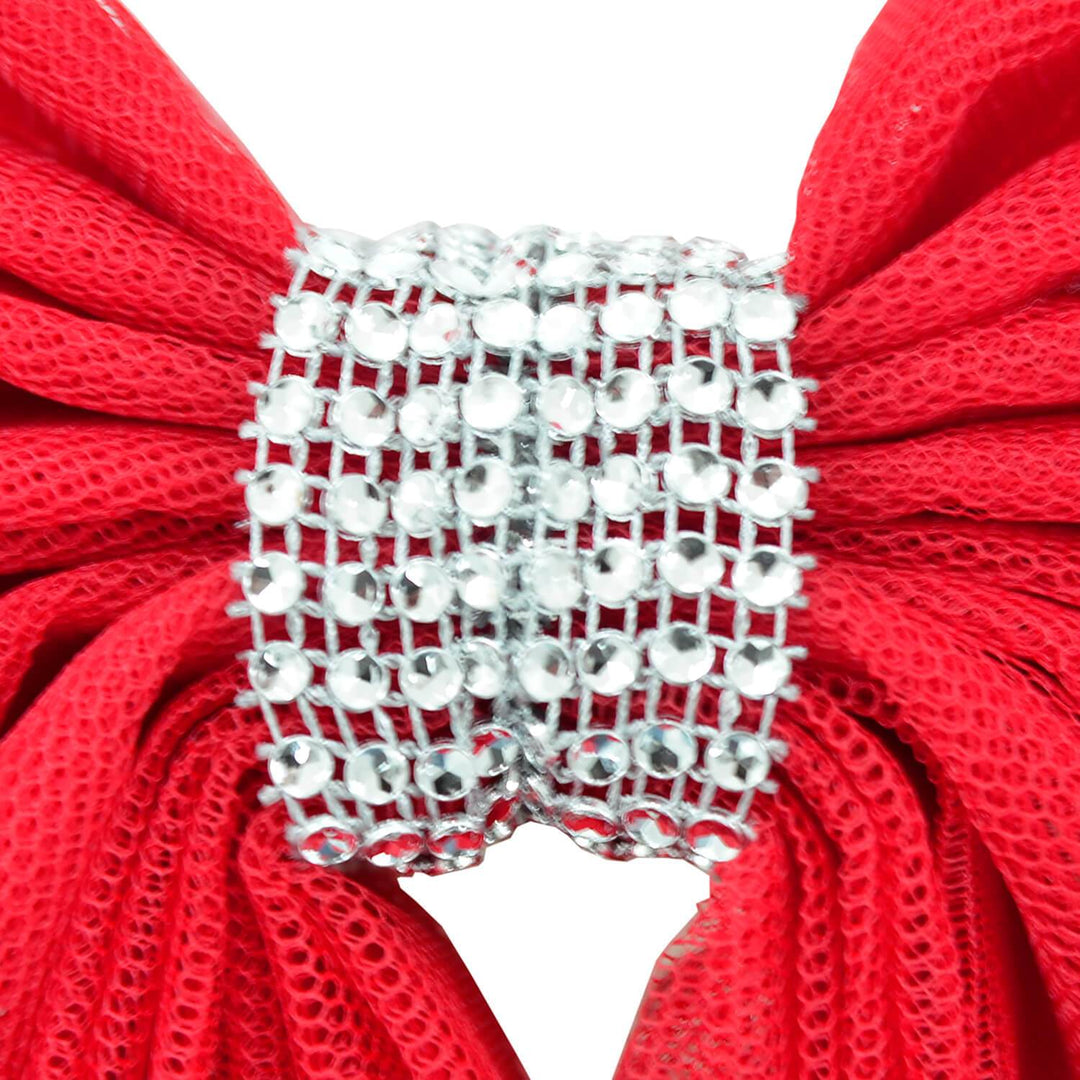 Christmas Door Bow Decoration Diamante Tie Red Silver