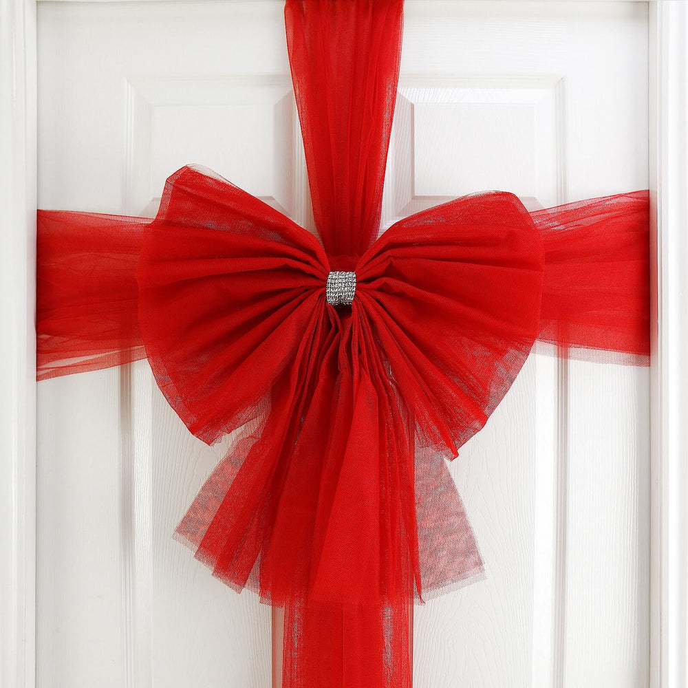 Christmas Door Bow Decoration Diamante Tie Red Silver