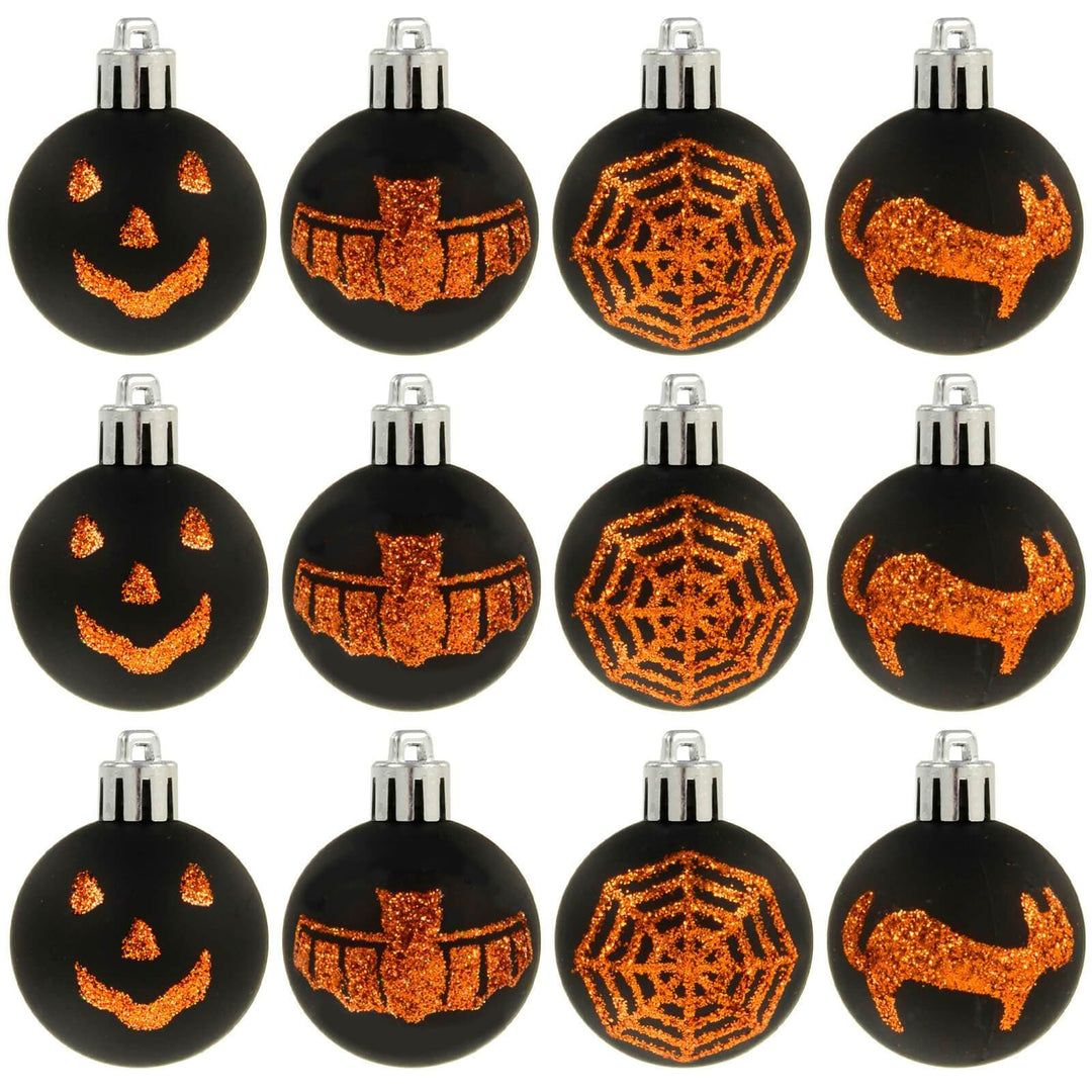 12pk Mini Halloween Decorative Baubles 4cm Black/Orange