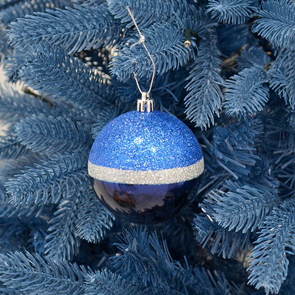 3pk Large Round Christmas Tree Baubles 8cm Navy Silver