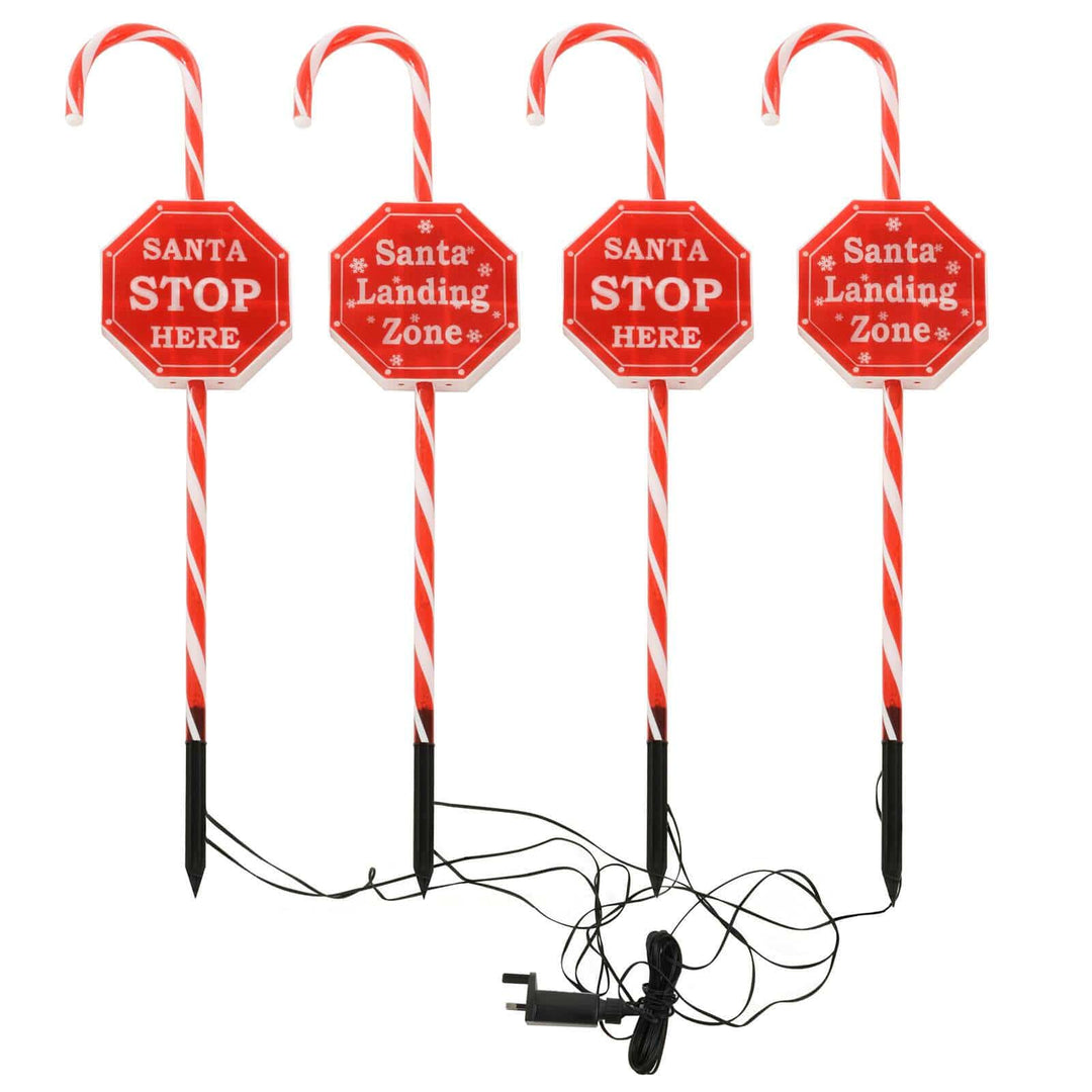 4 Candy Cane Stop Signs Christmas Pathway Lights Garden Stakes