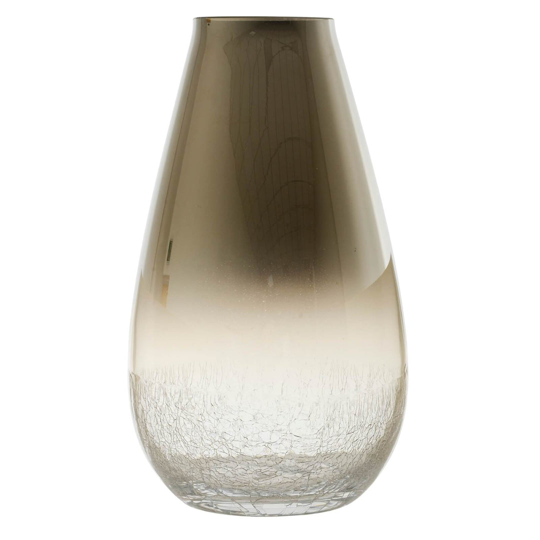 Crackle Vase Ombre Smoked Glass Polished Silver Top 25cm