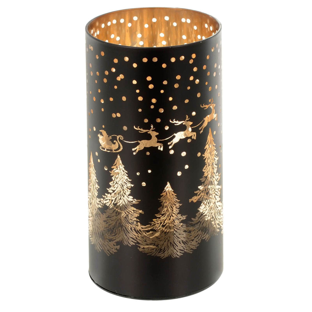 Christmas Cylinder Light Black Gold Decoration Glass 20cm