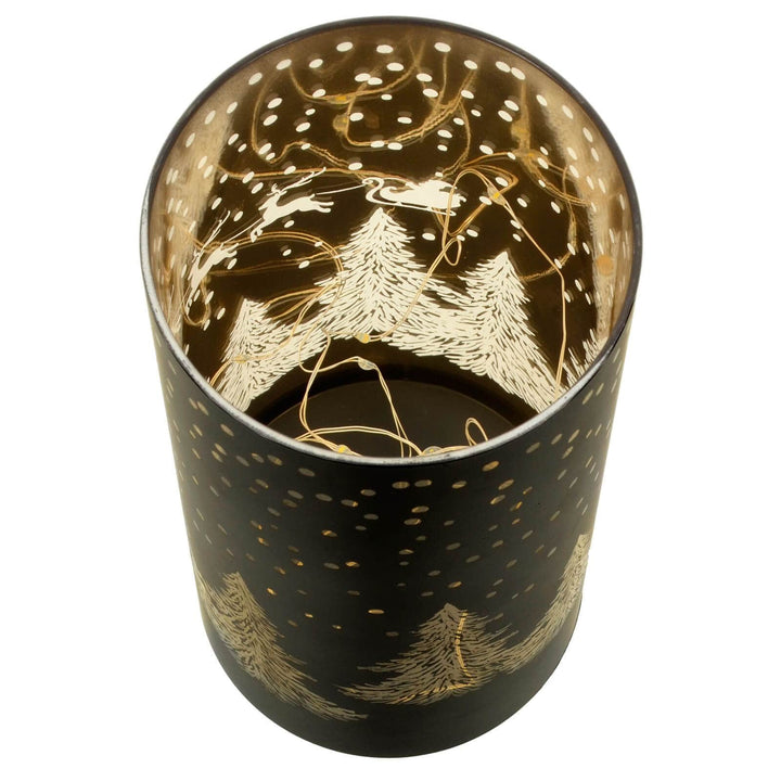 Christmas Cylinder Light Black Gold Decoration Glass 20cm