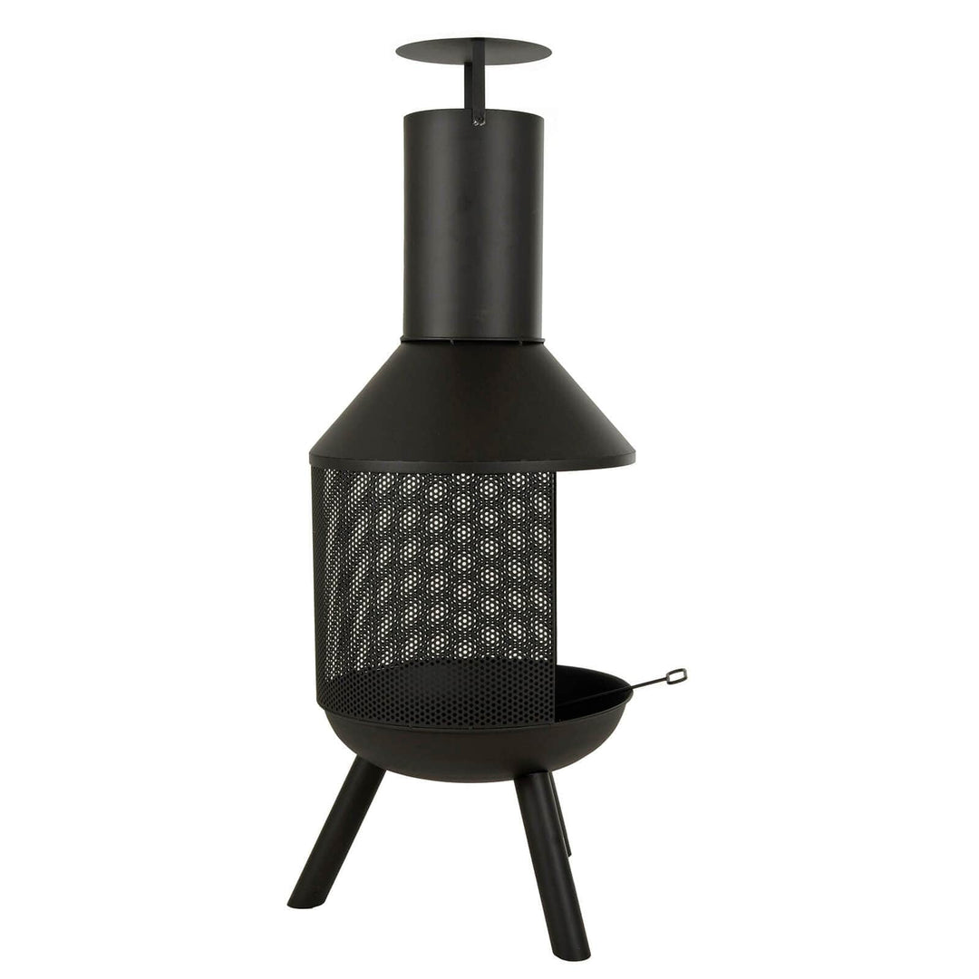 Vatra Wood Burning Fire Pit Chimney Patio Heater Black