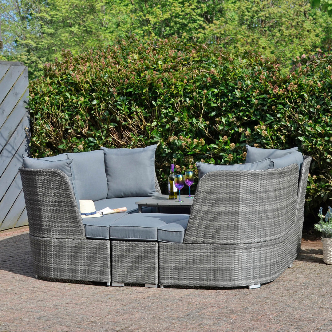 Casares Garden Sofa Suite Grey Rattan Day Bed Rising Table