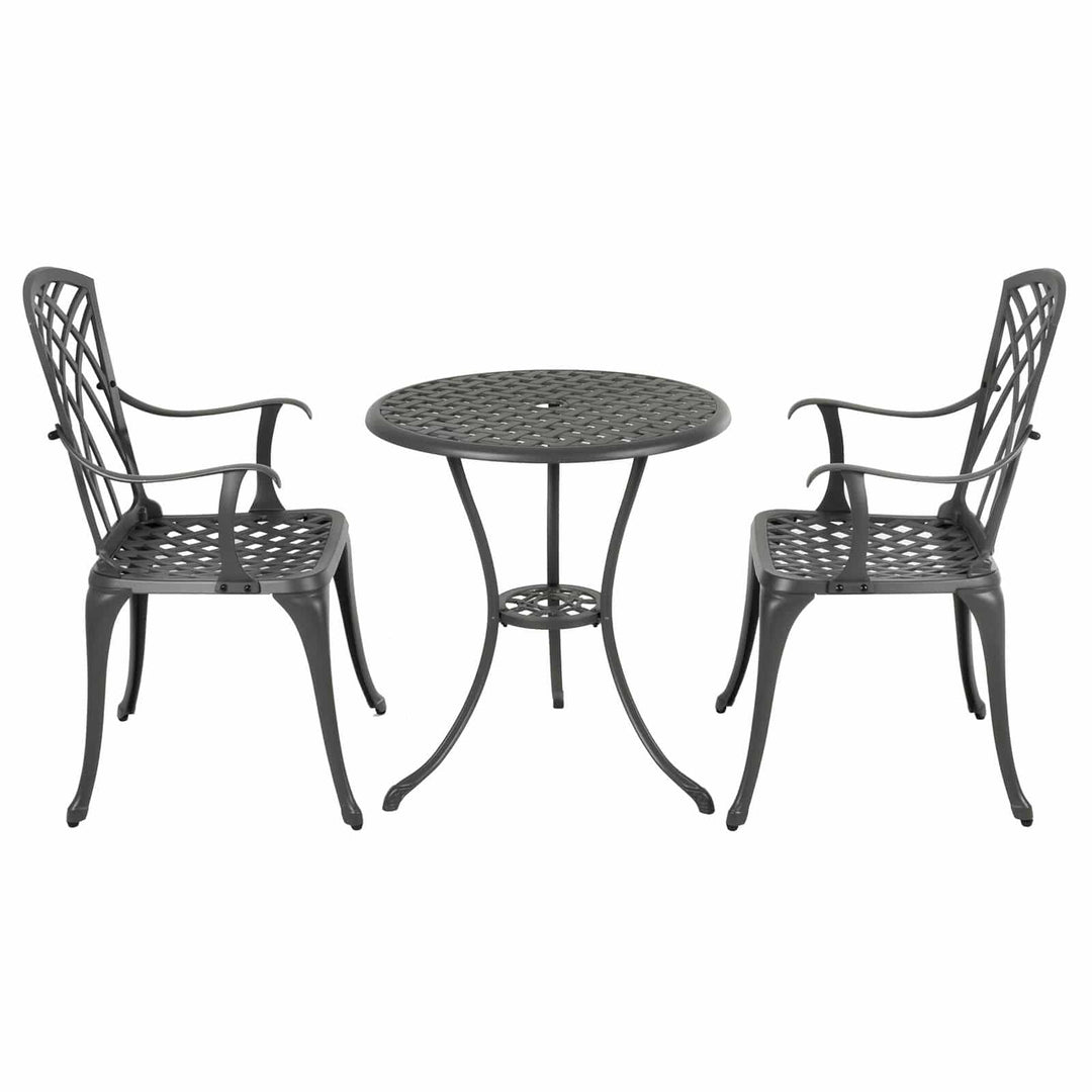 Garden Bistro Cafe Set Grey Metal Chairs Table Azuma Denia