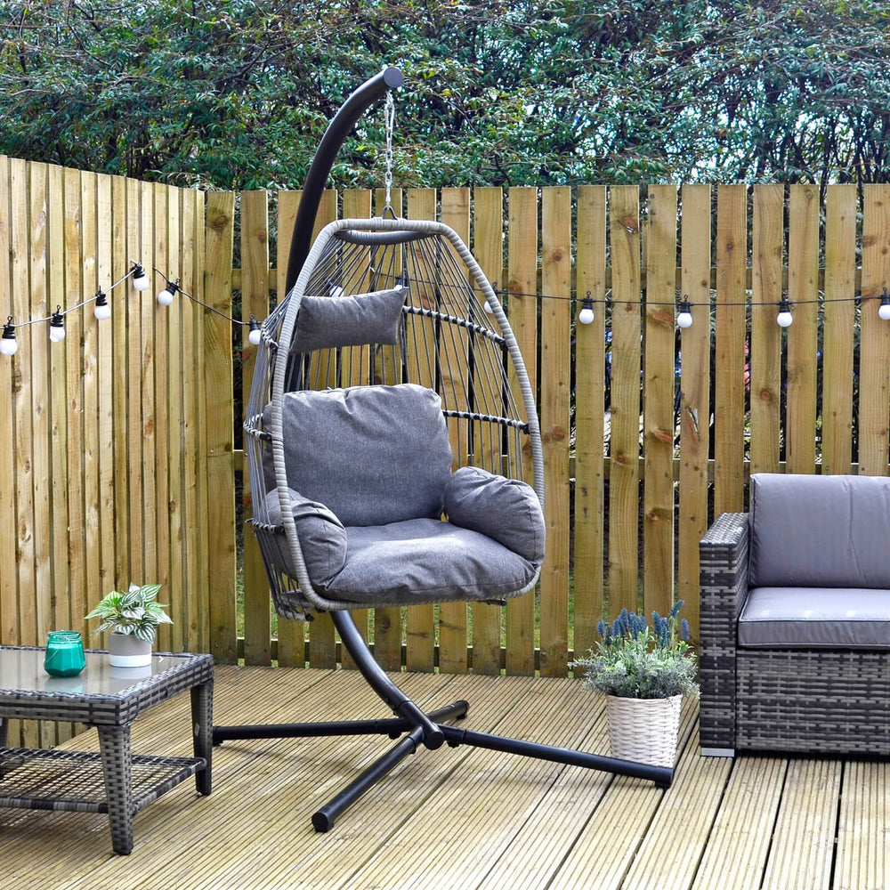 Rimini Swing Chair Garden Hanging Seat Basket Grey Rattan