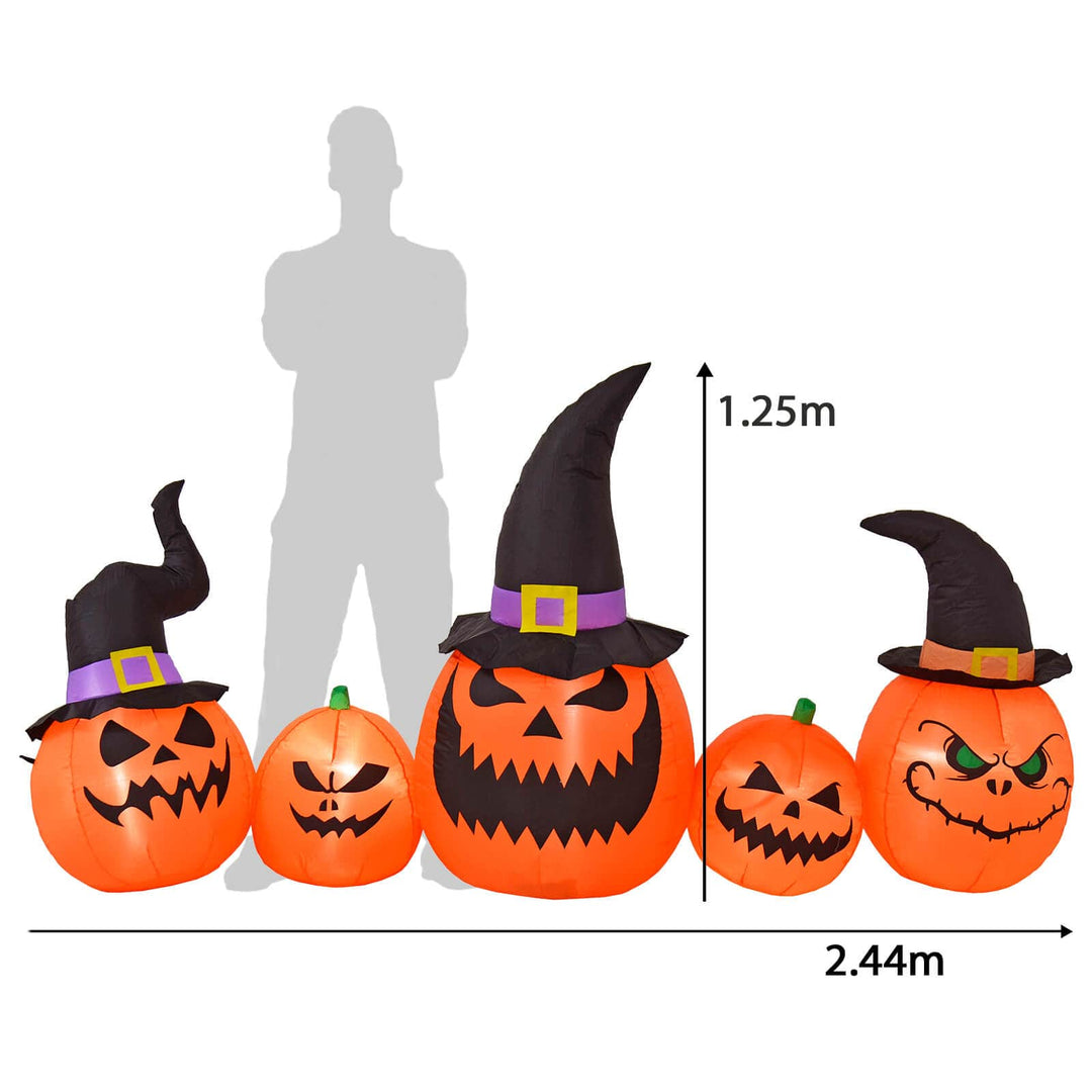 8ft LED Inflatable 5 Evil Pumpkins Witch Hats Halloween Decoration