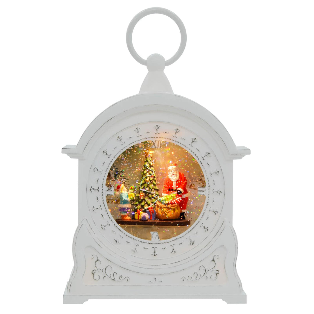 LED Glitter Water Spinner White Clock Christmas Decoration 27cm Santa