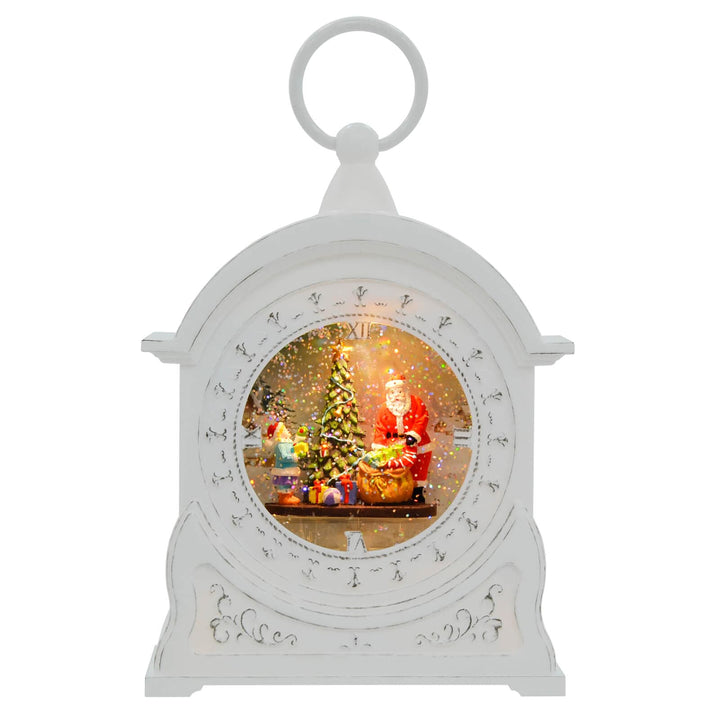 LED Glitter Water Spinner White Clock Christmas Decoration 27cm Santa