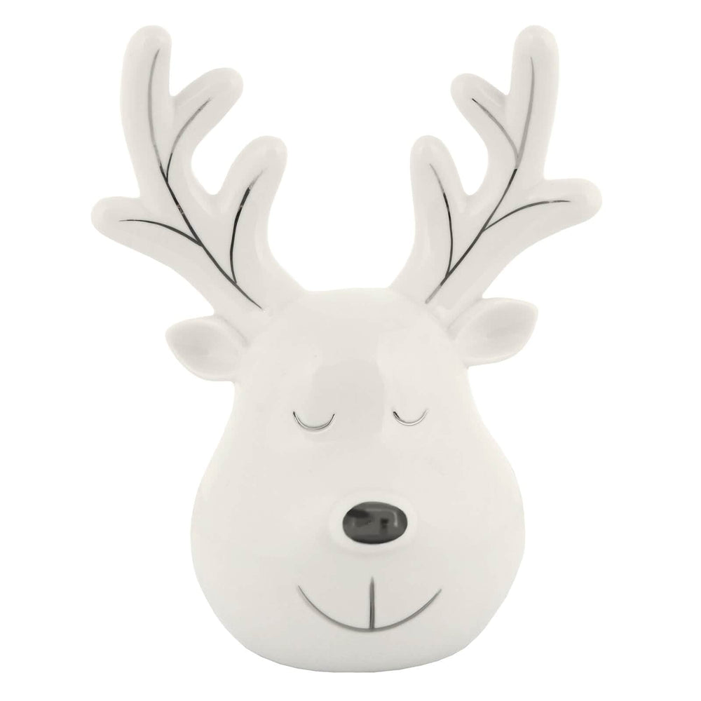 Reindeer Head Christmas Ornament White Ceramic Silver 20cm