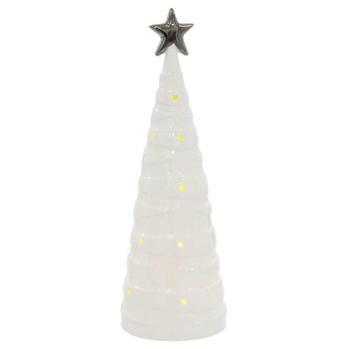 LED Christmas Tree Decoration Silver Star White Ceramic 28cm