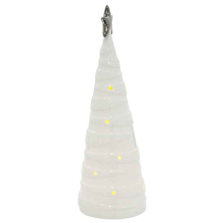 LED Christmas Tree Decoration Silver Star White Ceramic 28cm