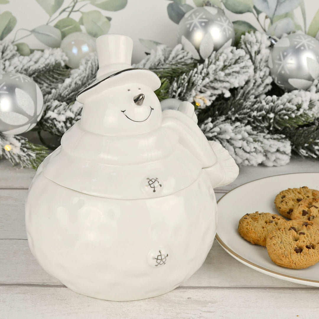 Snowman Storage Jar Christmas Treats Holder White Ceramic 19cm