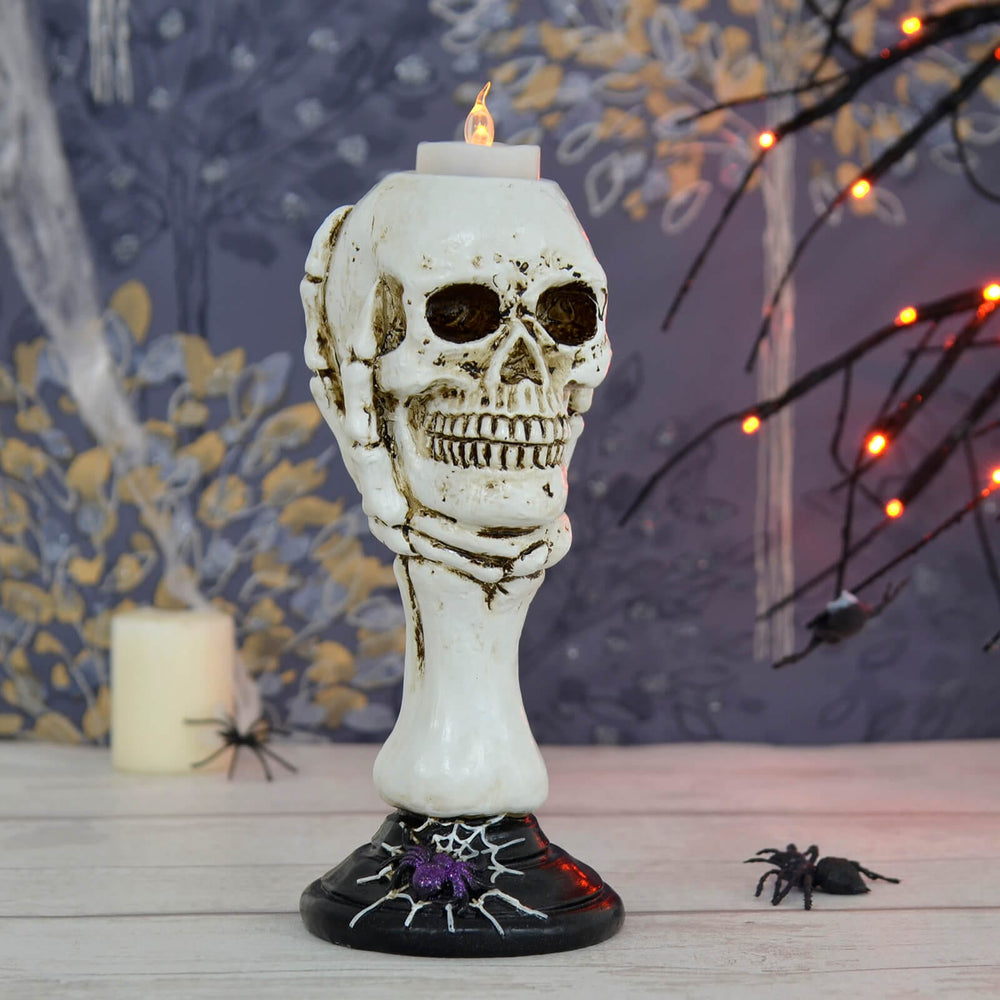 Skull Candle Holder Skeleton Hand Halloween Decoration 22cm