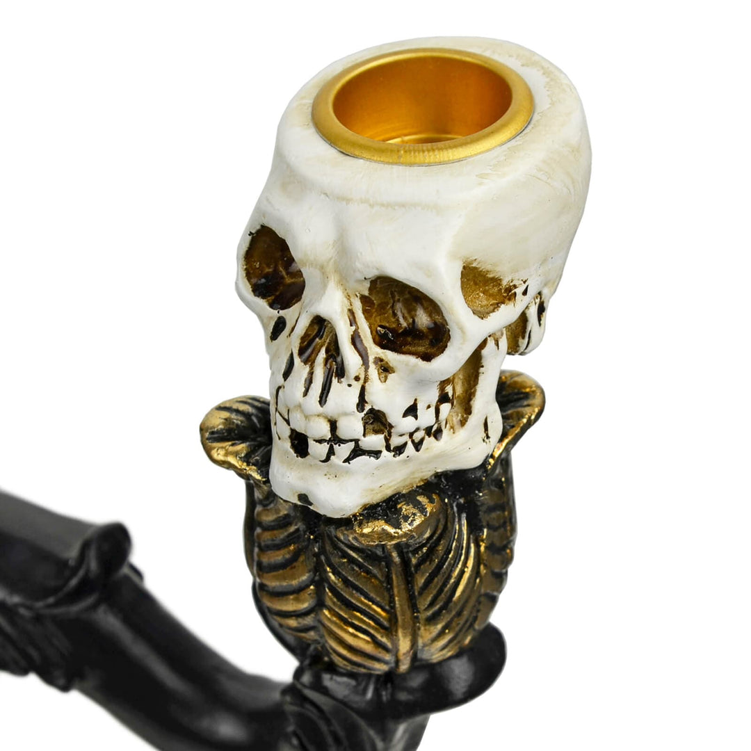 3 Candle Skull Candelabra Black Gold Halloween Decoration 30cm