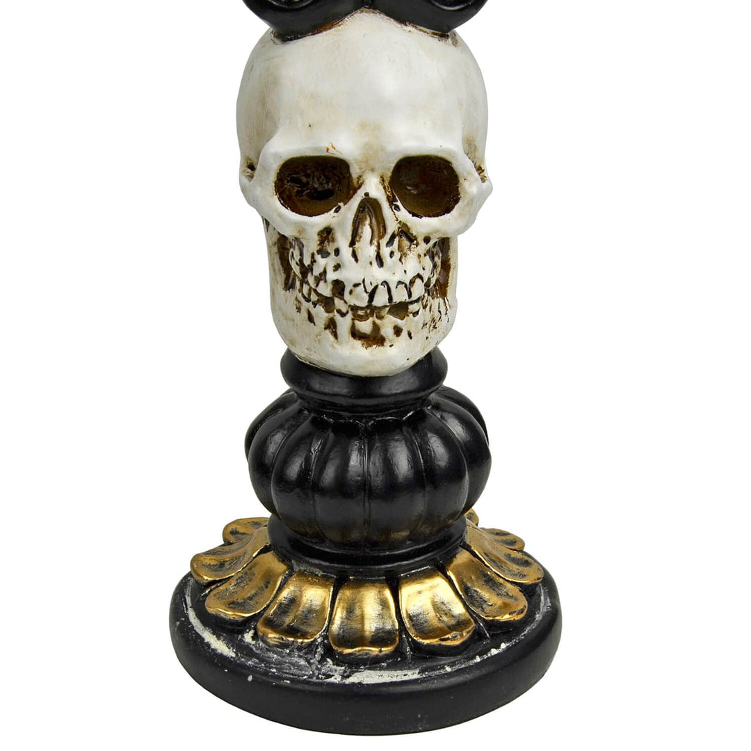 3 Candle Skull Candelabra Black Gold Halloween Decoration 30cm