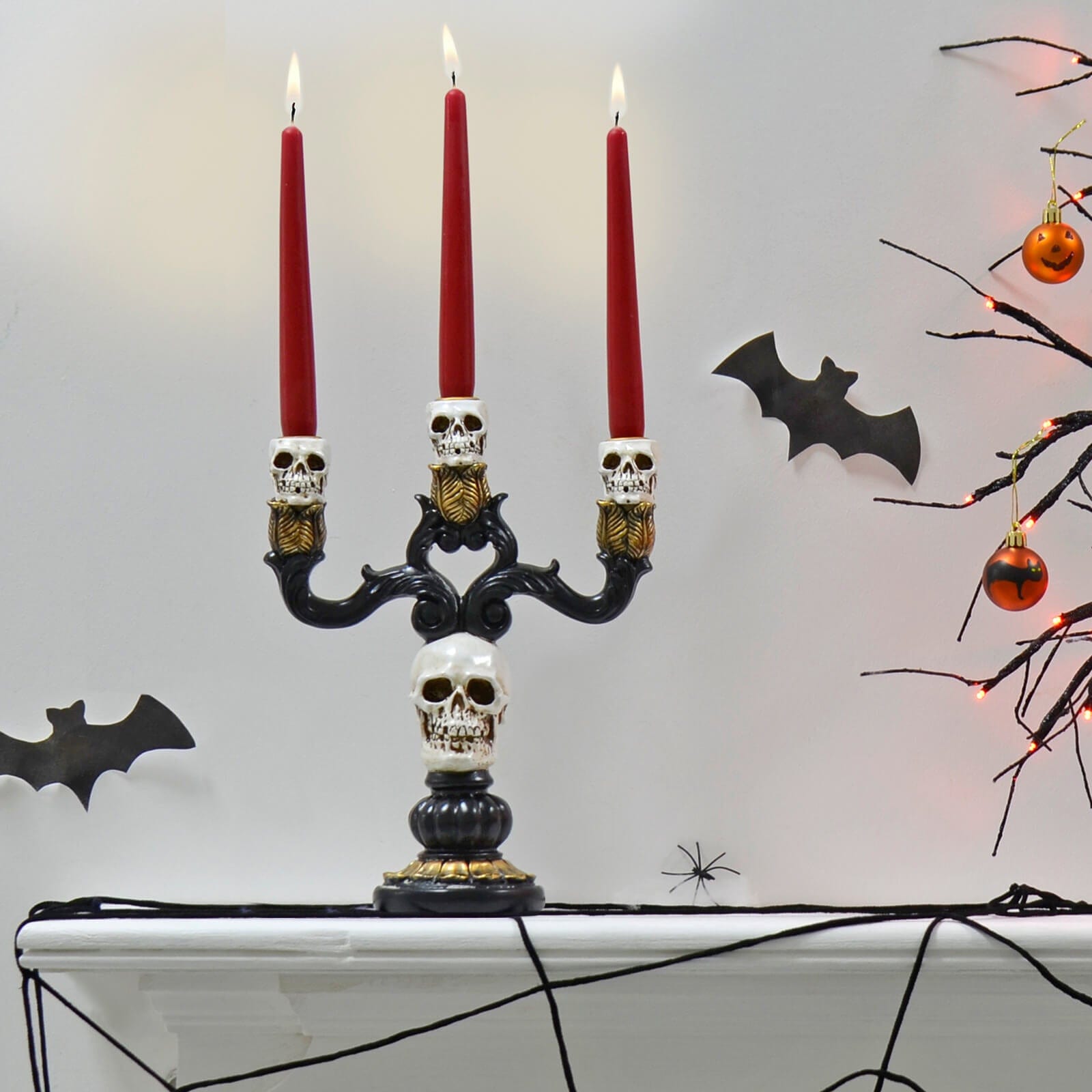 Buy 3 Candle Skull Candelabra Black Gold Decoration 30cm | XS Stock ...