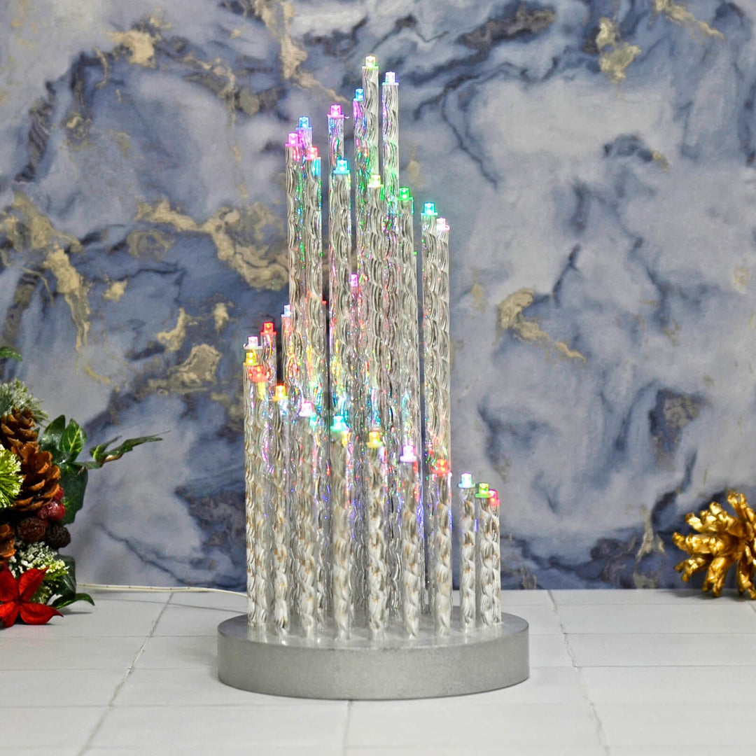 33 Light Spiral Christmas Candle Decoration Silver LED 32cm